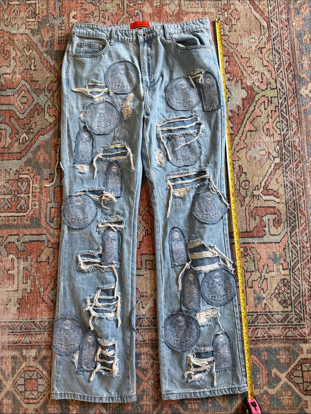 Who Decides War Light Blue Patchwork Distressed Men's Straight Jeans